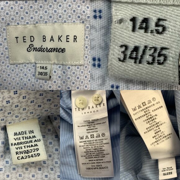 Ted Baker Seashos Dress Shirt 14.5 Blue Striped Long Sleeve Button Front Career - Picture 4 of 13